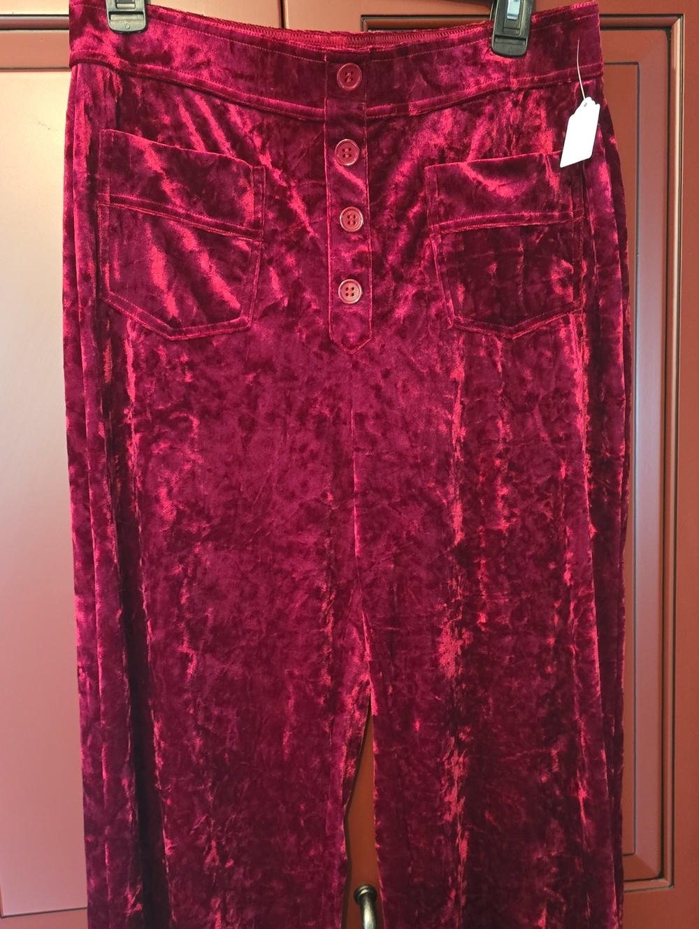 Velvet Pull-On Wide Leg Bottoms in Deep Wine